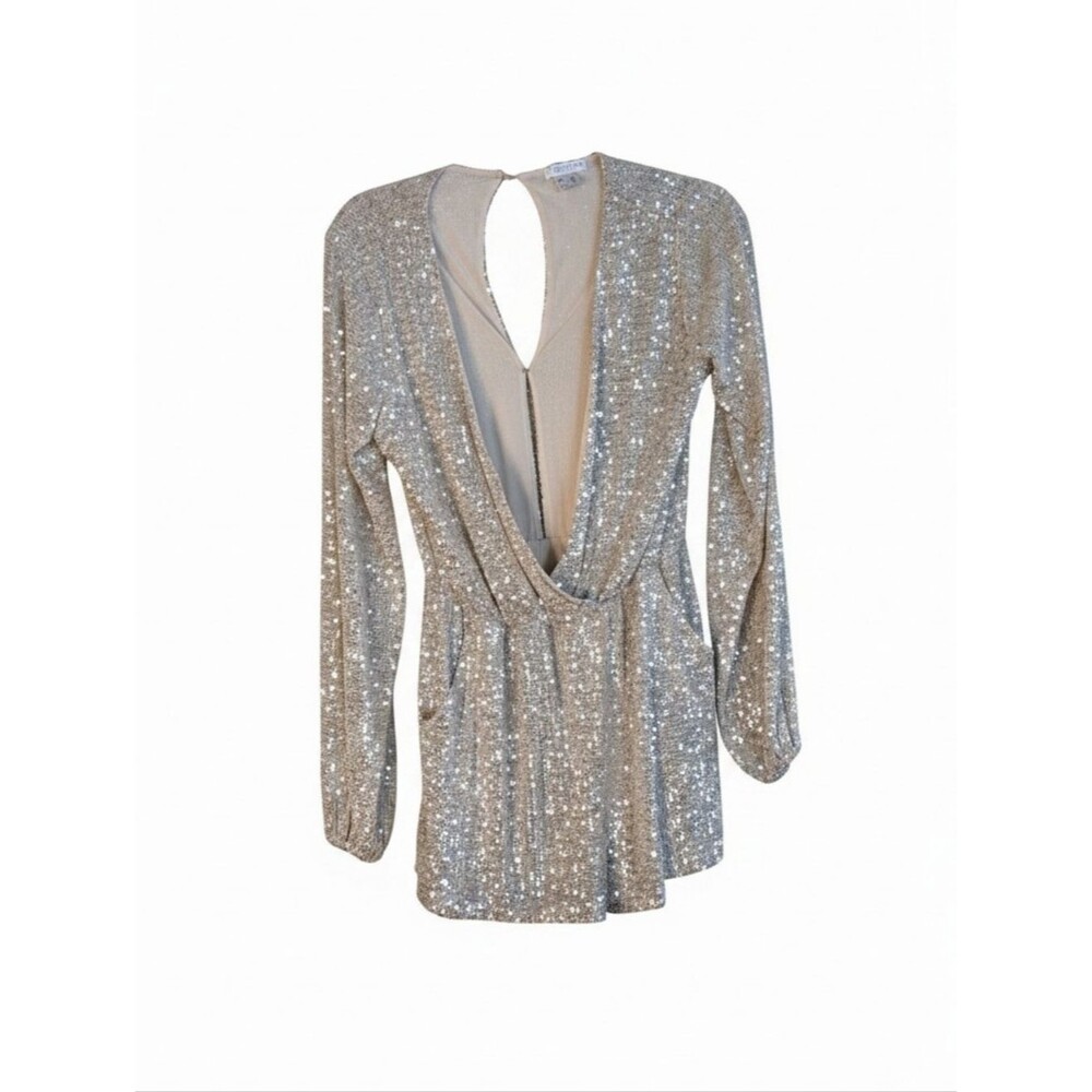 Venus v-neck champagne sequin romper plunge back cutout holiday festival wrap S